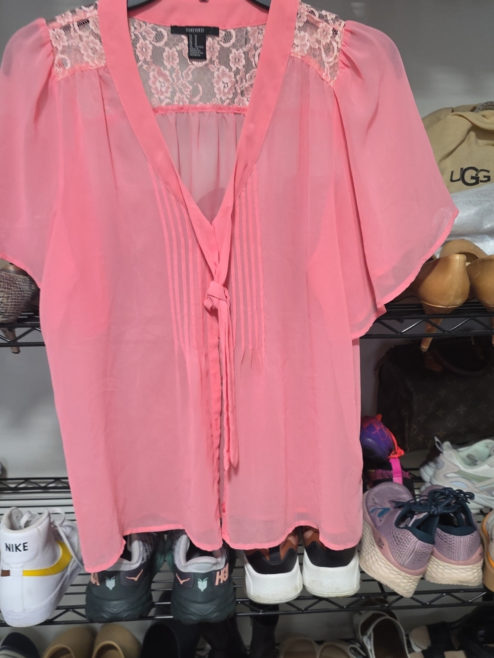 Forever 21 Pink Lace-Back Tie-Front Blouse